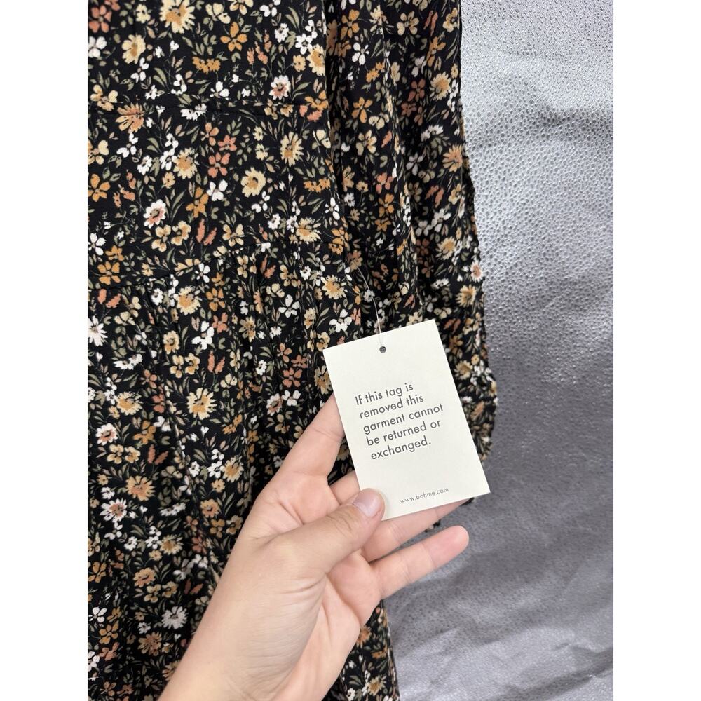 Bohme Dark Boho Floral Feminine Dainty Long Sleeve Maxi Dress Womens Small New - Picture 5 of 8